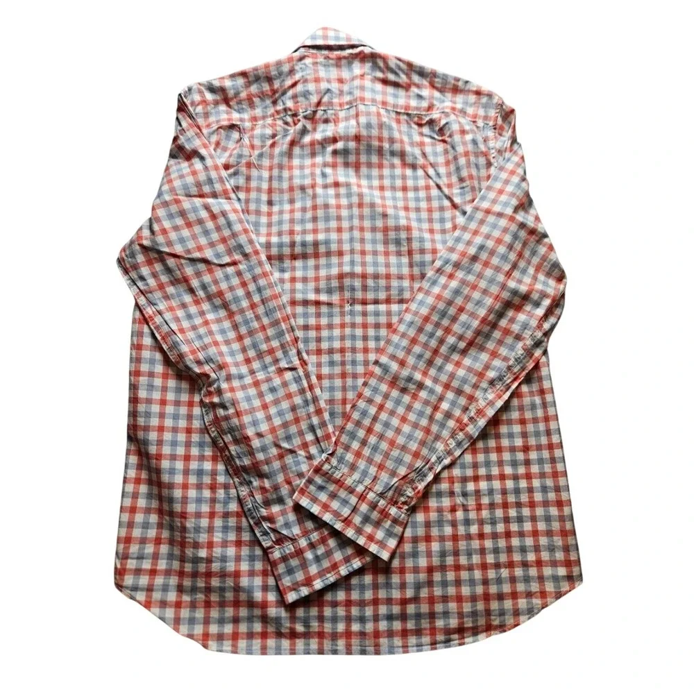 J.Crew Mens Tailored Light Weight Shirt Red Blue Gingham Cotton Button Down M